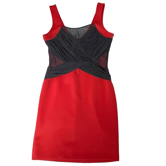2b Bebe Bodycon Gia Mesh Front Cross Mini Dress Red Black Cocktail Party Y2K - Picture 7 of 16